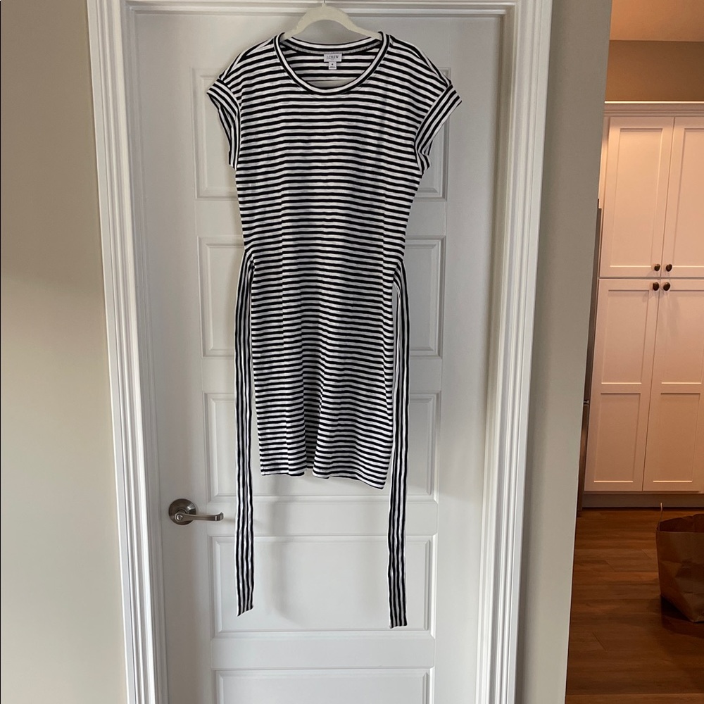 J. Crew Black and White Striped Midi Dress